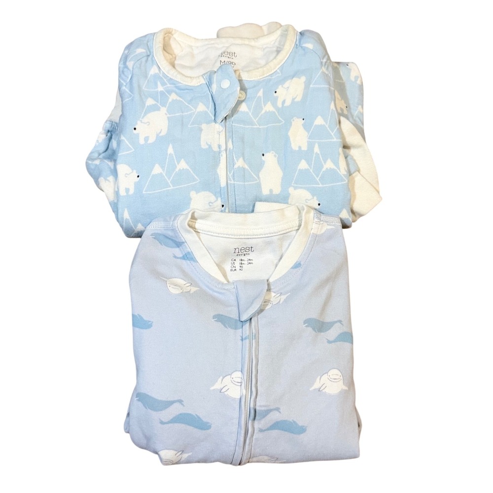 Nest Designs Sleep Suit Kids 18m-24m Blue Good Bamboo Polar Bear Whale